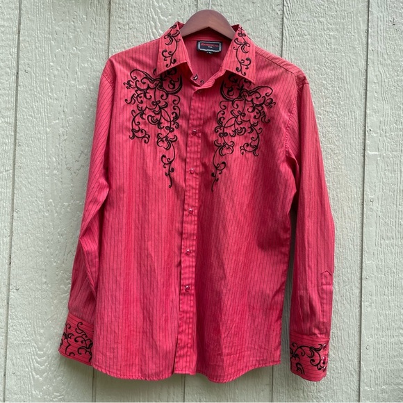 Patron Cito Shirts Mens L Red  Pearl Snap Western Embroidered Charro Cowboy READ - Picture 1 of 14